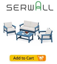 SERWALL 7-Piece Patio Dining Table Sets, Outdoor HDPE Dining Furniture Set with Umbrella Hole Cut-Out Table and 6 Chairs, Blue