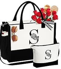 YOOLIFE Personalized Gifts for Women - Initial Jute Tote Bag & Makeup Bag, Birthday Gifts for Women Mom Wife Teacher Friend