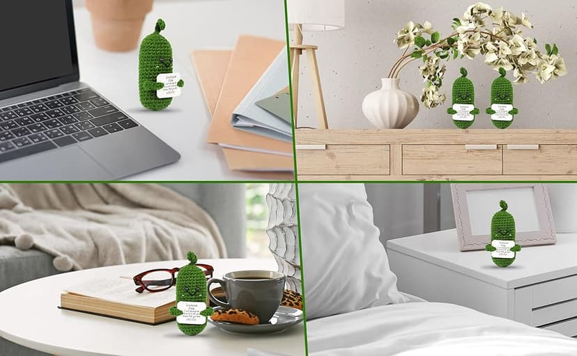 DAFURIET DAFURIET Mini Funny Pickle, 3 inch Knitted Wool Doll with Card for Cheer Up Gifts and Party Decorations, Cute Wool Emotional Pickle Crochet Doll for Birthday Gifts