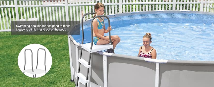 Intex 28067E Steel Frame 52" Pool Entry Step Ladder with Secure Non-Slip Steps for Above Ground Outdoor Swimming Pools, Silver