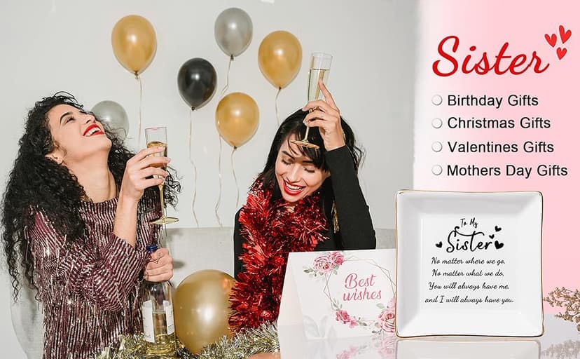 Sister Gifts Jewelry Dish Trinket Tray - No Matter Where...No Matter What...You Will Always Have Me, Birthday Valentines Mother's Day Christmas Gifts for Sisters from Sister