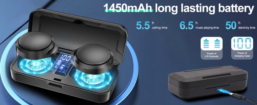 Motorcycle Bluetooth Headset with Charging Case, Helmet Bluetooth Speaker with Microphones & Remote Control, 1900mAh Battery, 50Hours Work Time, True Wireless Headsets for Riding and Skiing