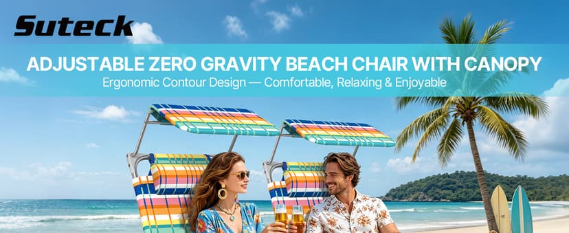 Suteck Zero Gravity Beach Chair with Canopy, Backpack Beach Chairs for Adults, Lightweight Adjustable Reclining Beach Chair with Shade, Folding Lay Flat Chair for Beach Poolside Outdoor