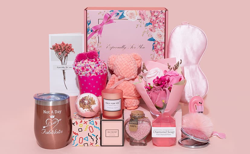 Birthday Gifts for Women,Unique Gifts Basket Ideas for Women Pink Gifts Box for Her Self Care Relaxing Gift Set Birthday Presents Female Friendship Gifts for Best Friend Bestie Girlfriend