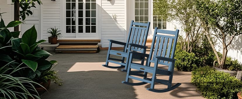 SERWALL Oversized Outdoor Rocking Chair Set of 2, HDPE Rocker for Adults, Patio Rocking Chairs for Porch, Blue