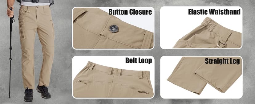 TACVASEN Men's Lightweight Hiking Tactical Pants Waterproof Quick Dry Cargo Work Rain Outdoor Pants 8 Pockets