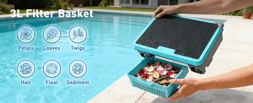 KKI Solar Robotic Pool Skimmer, Cordless Pool Cleaner Vacuum with App & Remote Control,for Inground & Above Ground Pools,Self-Parking