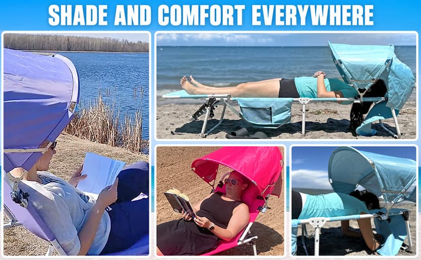 Universal Wind-Resistant Chair Umbrella Canopy, Foldable Portable UPF 50+ Sun Shade Attachment with Adjustable Clamp, Fits Most Beach, Camping, Lawn, Sports, Tanning, Zero Gravity Chairs, Patented