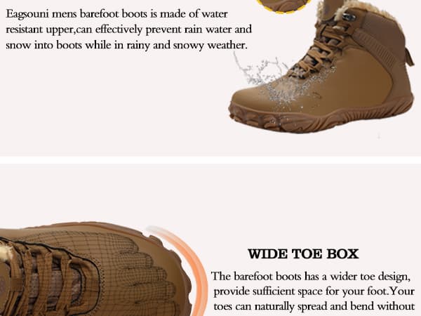 Eagsouni Womens Mens Barefoot Boots | Waterproof Winter Snow Boots | Warm Ankle Booties with Arch Support | Wide Width Hike Work Shoes | Zero Drop Sole |