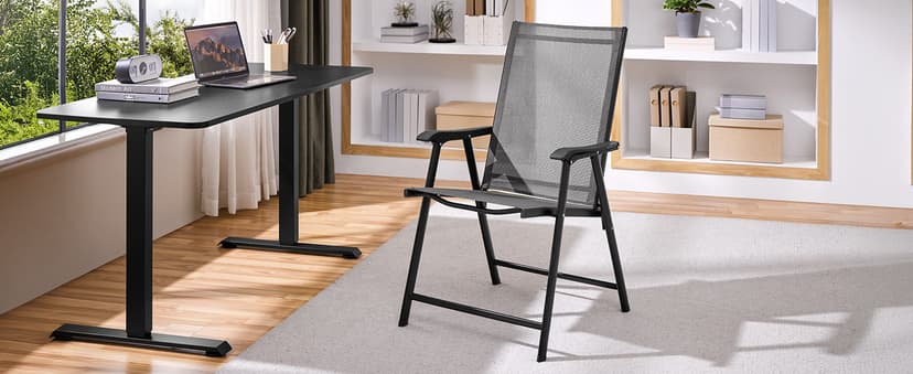 Yaheetech Patio Dining Chairs Set of 4 with Armrests, Outdoor Folding Chairs with Metal Frame and Backrest for Lawn, Garden, Yard and Poolside, Black