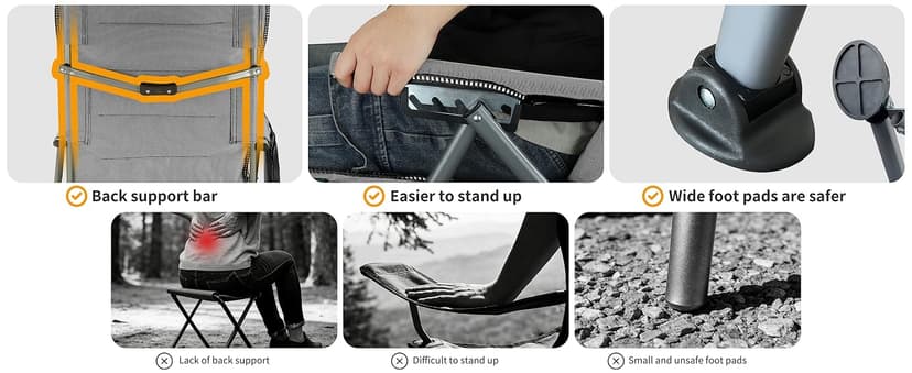 Folding Camping Chair with Cup Holder and Storage Bag, Heavy Duty Support 400 LBS, Oversized Collapsible Portable Adjustable Back Support Camping Chair for Outdoor Lawn Patio Balcony