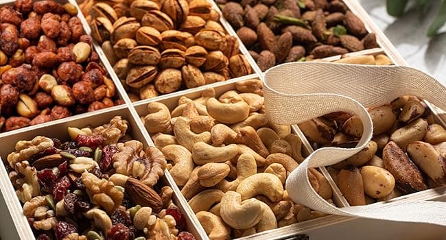 Nut Gift Basket, in Reusable Wooden Crate, Healthy Gift Option, Gourmet Snack Food Box, with Unique Flavors, Great for Feel Better, Sympathy & Birthday- Bonnie & Pop