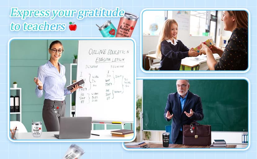 Yinder Valentines Gifts for Teachers Tumbler Set 4pcs Stainless Steel Tumblers with Keychains 12oz Insulated Mugs for Teachers Appreciation Presents Thank You Gifts Bulk Teacher Supplies(Apple)