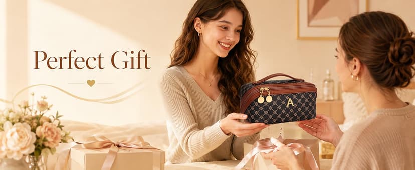 Waterproof PU Leather, Open Flat Design Cosmetic Bag, Multiple Compartments Travel Toiletry Bag (Pink, A) Initial Makeup Bag Personalized Gift for Women Teen Girls B0F26C313Y