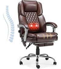 HOMREST 6-Point Massage Office Chair with Heat, Ergonomic Reclining Desk Chair with Footrest, PU Leather Executive Chairs for Home Office, Massaging Computer Chair Gift for Men, Brown