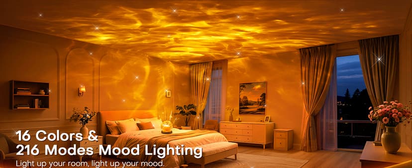 3-in-1 Sunset/Ocean/Northern, Remote, 6 Brightness, 1 Hr Timer, Made of Glass & Wood, Bedroom, Bathroom, Dorm,Halloween Light Ambient Lighting, 16 Colors Led Lights for Bedroom, Gift Ideas, Room Decor B0DG92NWYG