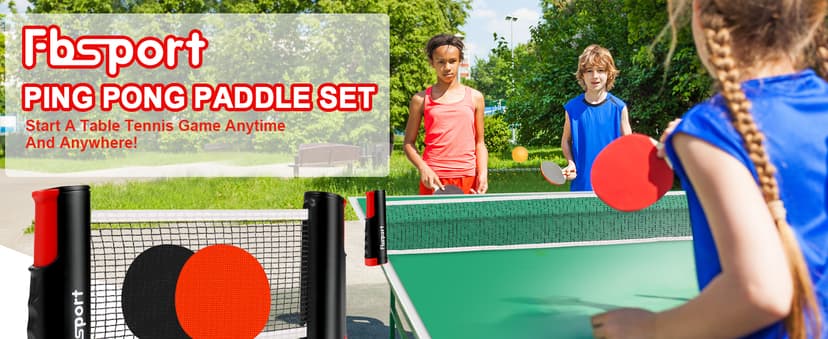 FBSPORT Ping Pong Paddle Set, Portable Table Tennis Set with Retractable Net,Rackets,Balls and Carry Bag for Indoor/Outdoor Games