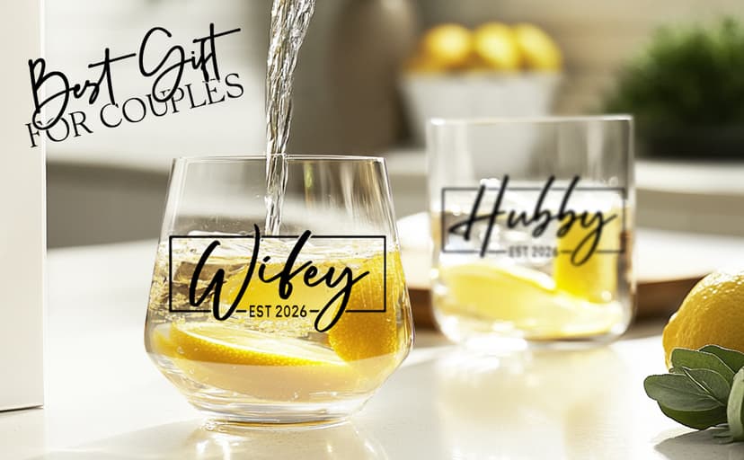 Christmas Gifts for Couples 2025,Wedding Gift, Wifey and Hubby Glasses Set,Bridal Shower Gifts for Bride and Groom, Newly-Married Anniversary for Him and Her,Mr and Mrs Gift,His and Hers Glass