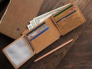 DOPTIKA Minimalist Brown Leather RFID Protected Bi-Fold Wallet for Men, Husbands