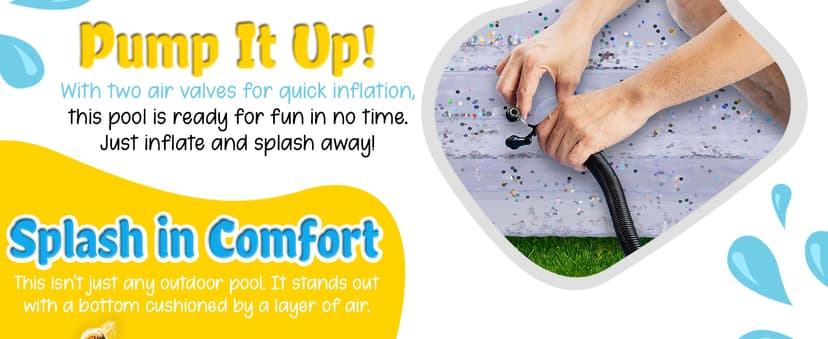 ArtCreativity Sparkly Inflatable Kiddie Pool for Kids 34"x10" - 3 Levels - Transparent Blow Up Baby Pool with Silver Glitter, Easy to Inflate Small Toddler Pools for Outdoor