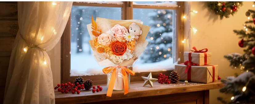 Preserved Flowers Bouquet with Bear, 3 Real Forever Flowers for Delivery, Long-Lasting Pink Eteranl Roses Bouquet Birthday Gifts for Women, Mother, Wife, Her