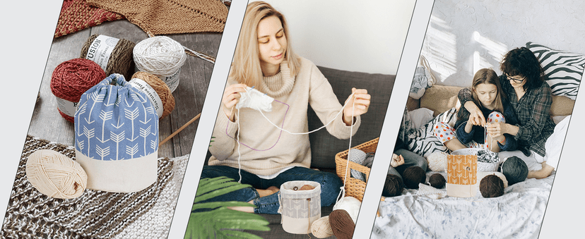 TOGETRUE Yarn Bag, Small Knitting Crochet Bag, Portable Yarn Storage Bags Organizer for Crocheting Project, Store Skein Ball, Short Knitting Needle (Yellow)