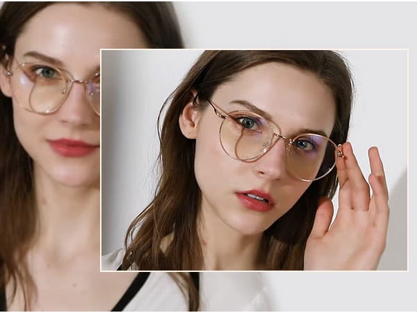 ANDWOOD Blue Light Blocking Glasses Women Men Small Face Computer Clear Bluelight Blocker Super Lightweight Metal Frame Round