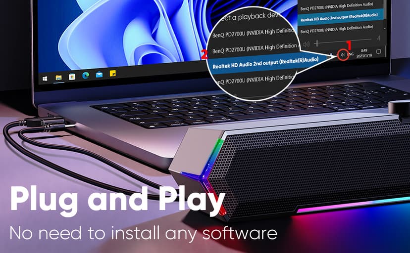 LENRUE G11 Computer Speakers for Desktop, Touch Lights PC Speakers with Surge Clear Sound, USB C/USB Powered, AUX Audio for Computer Desktop PC Laptop Desk