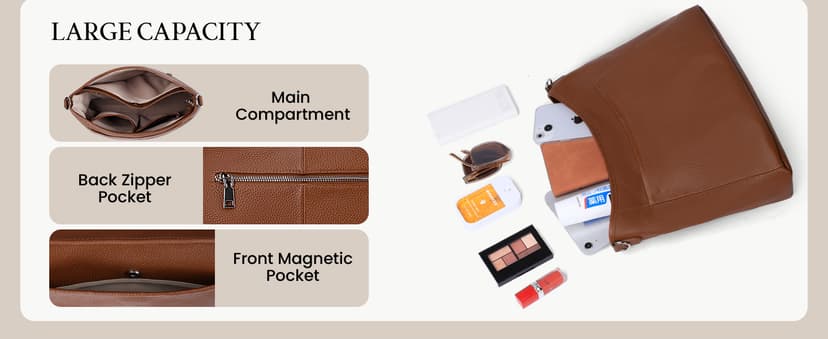 befen Genuine Leather Purse for Women Soft Leather Hobo Crossbody with 2 Detachable Straps Large Womens Purses And Handbags