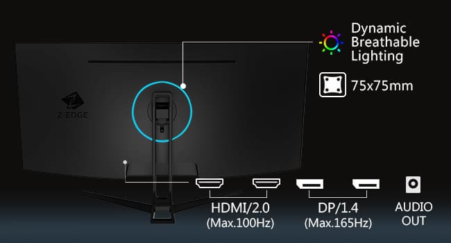 Z-Edge 34" Curved Gaming Monitor, WQHD 1440P 165Hz 144Hz PC Monitor, MPRT 1ms, 21:9 Aspect Ratio, 1500R, 16.7M Colors, 3000:1 Contrast, UG34 Frameless Bezel, 2X DP 1.4 Ports and 2X HDMI 2.0 Port