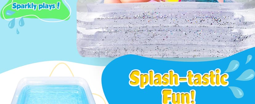 ArtCreativity Sparkly Inflatable Kiddie Pool for Kids 34"x10" - 3 Levels - Transparent Blow Up Baby Pool with Silver Glitter, Easy to Inflate Small Toddler Pools for Outdoor