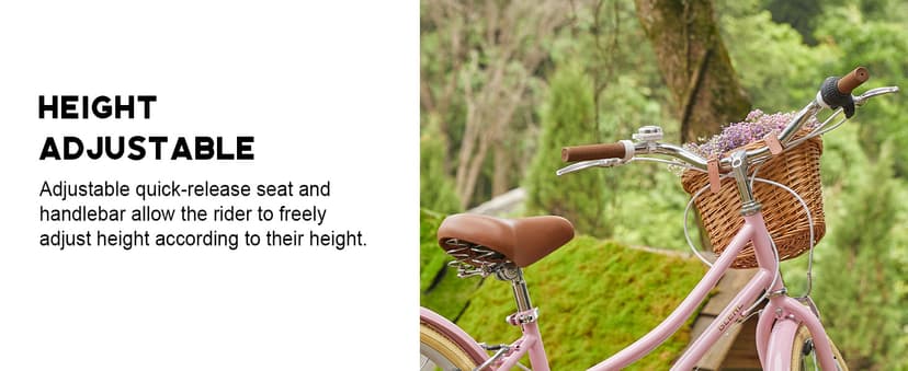 Glerc 20 24 26 Inch Beach Cruiser Bike, 6-Speed Hybrid City Bicycle for Girls Youth and Over 6 Years Old, Missy Bike with Wicker Basket & Lightweight, Multiple Colors