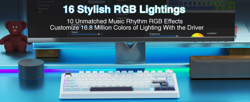 AULA F75 75% Wireless Mechanical Keyboard, Hot Swappable Creamy Keyboard, Pre-lubed Reaper Switches, 2.4GHz/Type-C/BT5.0, RGB Backlit Gaming Keyboards(White & Blue)