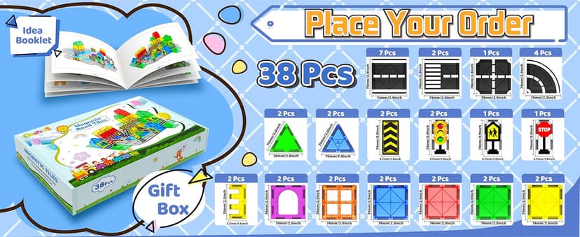 Magnetic Tiles - Road Set, Magnetic Building Blocks, Preschool Montessori Toys Gift for 3+ Year Old Boys and Girls, Sensory Christmas Toys for Kids Aged 3-5 and 4-8, Ideas for Toddler with Autism
