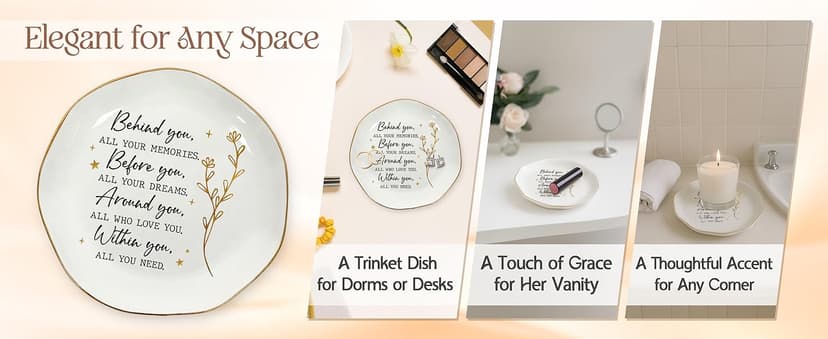 OASSIE Graduation Gifts for Women - 4"x4" Round-Shaped Ceramic Jewelry Dish Tray - Thank You Inspiration College High School Graduation Gifts for Her Friends Sister Women, Decorative Trinket Dish