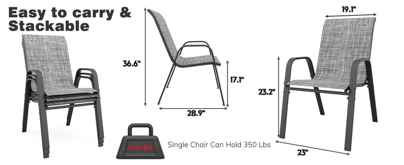 Patio Chairs Set of 6, Stackable Outdoor Dining Chairs for All Weather Textilene Fabric & Metal Frame, Outdoor Chairs Set for Backyard Deck Garden