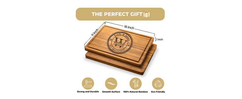 Personalized Cutting Board Wedding Gift - Custom Wood Wedding Registry Gift, Personalized Bridal Shower Gifts for the Couple, Engraved Charcuterie Board, 50th Anniversary Monogram Cutting Board