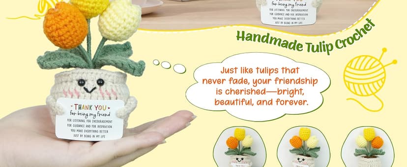 OASSIE Christmas Thank You Gifts for Women Friends - Thank You for Being A Friend Emotional Support Crochet Tulip with Card - Birthday Gifts for Women Friendship, Friend Gift for Coworker Sister