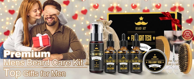 Beard Kit for Men Grooming & Care W/3 Pack Beard Oil, Wash, Balm, Comb, Brush, Scissors,Anniversary Valentines Birthday Fathers Gifts Idea for Husband Him Boyfriend Dad Men Christmas Stocking Stuffers