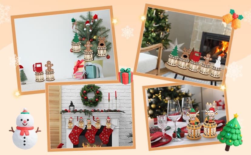 Kigley 5 Pieces Christmas Money Holder Ornaments with 10 Holes Handmade Wooden Christmas Cash Holders, Money Holder Xmas Ornaments Holiday Table Decorations(Assorted Style)