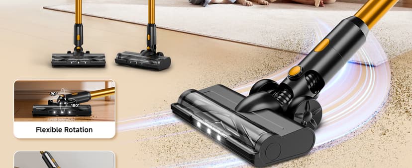 Cordless Vacuum Cleaner, 8 in 1 40Kpa 55Mins,Lightweight Vacuum Cleaners for Home, Stick Vacuum with Anti-Tangle Brush,Wall Mount, Rechargeable Cordless Vacuum for Floor/Sofa/Pet Hair,Gold