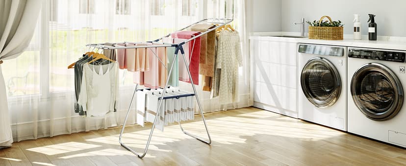 APEXCHASER Clothes Drying Rack, Stainless Steel Drying Rack Clothing with Height-Adjustable, Foldable Gullwings Laundry Drying Rack, Indoor Outdoor Use, No Assembly