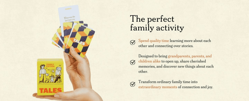 TALES 150 Conversation Cards, Family Edition, Perfect for Family Games for Adults, Teens, and Kids, Family Dinners, Game Nights, Gifts, Holidays, and Gatherings, Prompts for Meaningful Connections