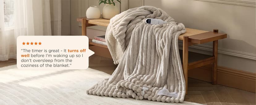 Preheat Function, 6 Heat & 6 Timer (Up to 10H) Settings, 8H Auto Shut Off, ETL & FCC, Gifts for Men Senior, Cozy Room Decor Bedsure Thick Heated Blanket Electric Throw, Fast Heating, Grey 50"x60" B0BZYX45MR