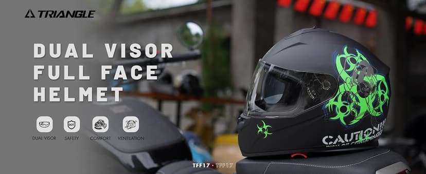 TRIANGLE Full Face Motorcycle Helmet Dual Visor Helmets for Adult Men and Women with Smoked Sunshield DOT Approved