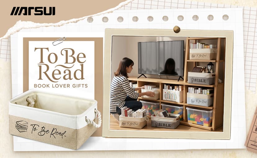 Gift for Book Club Members, To Be Read Organizer, Linen Canvas Bin with Handles for Reading Accessories Bookworm Decor Marsui 1 Pcs TBR Basket Book Lover Gifts for Women Book Storage Bin Bookish B0DSPS3KRY