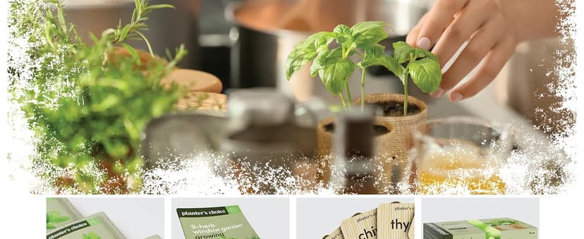 Planters' Choice 9 Herb Indoor Window Garden Kit - House Plants Seeds - Best Unique Gift Ideas for Women, Mom, Friend, Her, Birthday, Housewarming, Mother - New Home Kitchen Gifts - Live Plant Starter