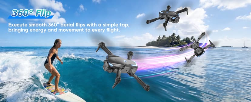 Foldable 1080P Drone with Camera for Kids & Beginners, Easy to Fly Toy Gift for Boys & Girls, One-Key Start, 3D Flips, Gesture Selfie, 2 Batteries
