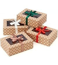 Brown Kraft Cookie Boxes with Ribbons & Window (20 Pack) 8.3 x 6 x 2.8” Food Grade Cardboard Bakery Gift Boxes for Christmas Gift Giving, Baked Goods, Candy Treats, Decorative Holiday Packaging, Empty