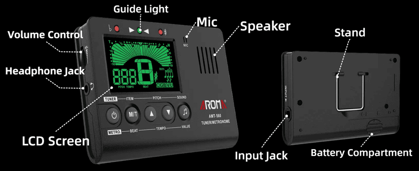 Ulumac Aroma 3 in 1 Digital Metronome Tuner for All Instruments - Guitar, Piano, Violin, Bass, Ukulele, Trumpet, Flute, Clarinet - Accurate Chromatic Tuner, Metronome, Tone Generator, Easy Operation